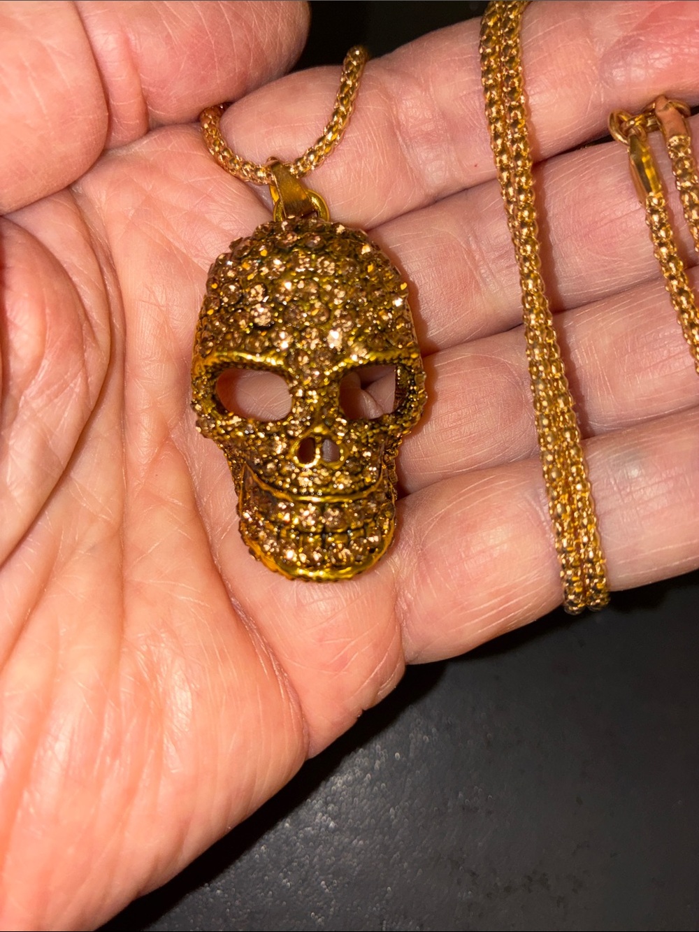 Gold Crystal Skull Pendant Necklace